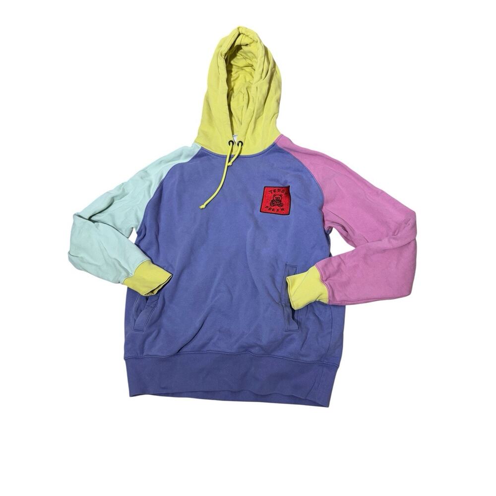 Teddy Fresh Sweater Mens Small Blue Pink Yellow Hoodie Hooded Colorblock Men